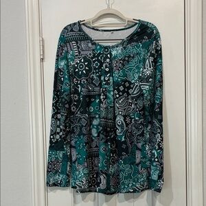 Teal Paisley Long Sleeve Women's Top Like New